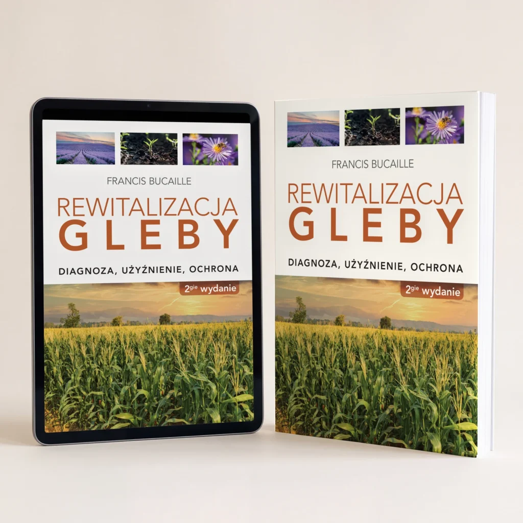 Tablet z e-bookiem i książka „Rewitalizacja gleby” stojące obok siebie