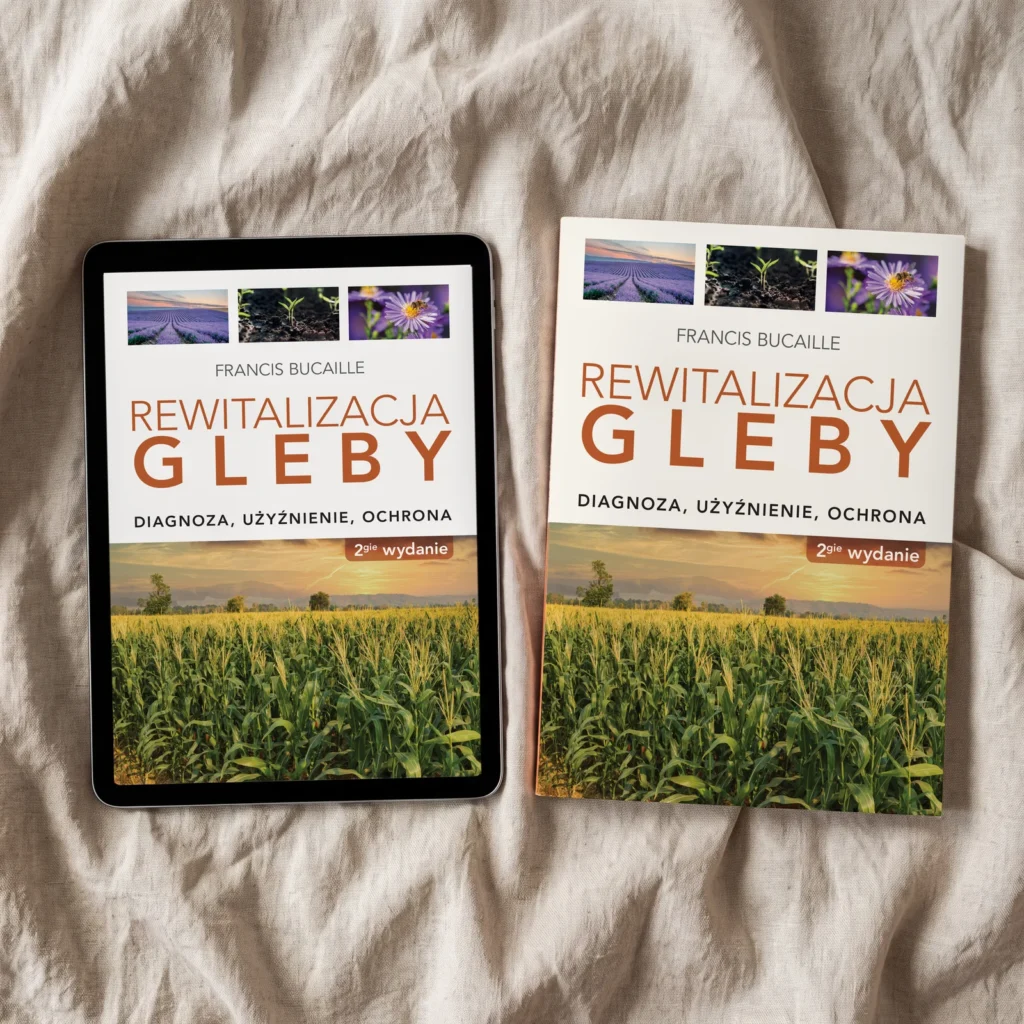 Tablet z e-bookiem i książka „Rewitalizacja gleby” na lnianej tkaninie